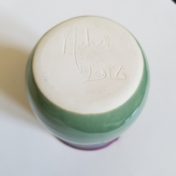 Neher Right Handed Hand Warmer Drip Glaze Hand Thrown Pottery Mug - Picture 3 of 5